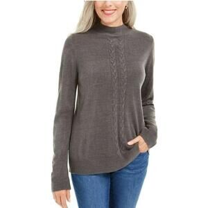Karen Scott Petite Cable-Knit Crewneck Sweater PL